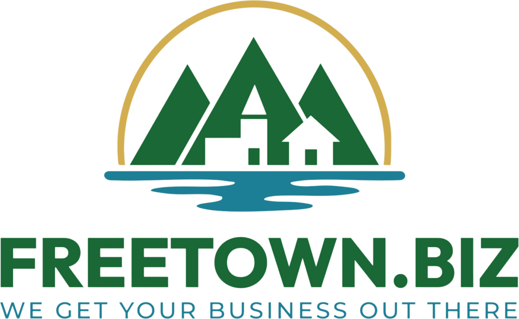 Freetown.biz logo with mountains, houses, water