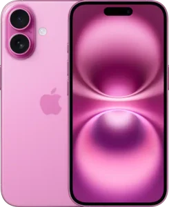 Pink iPhone with dual cameras and display