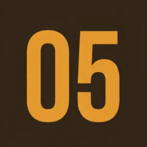 Bold orange 05 on dark brown background