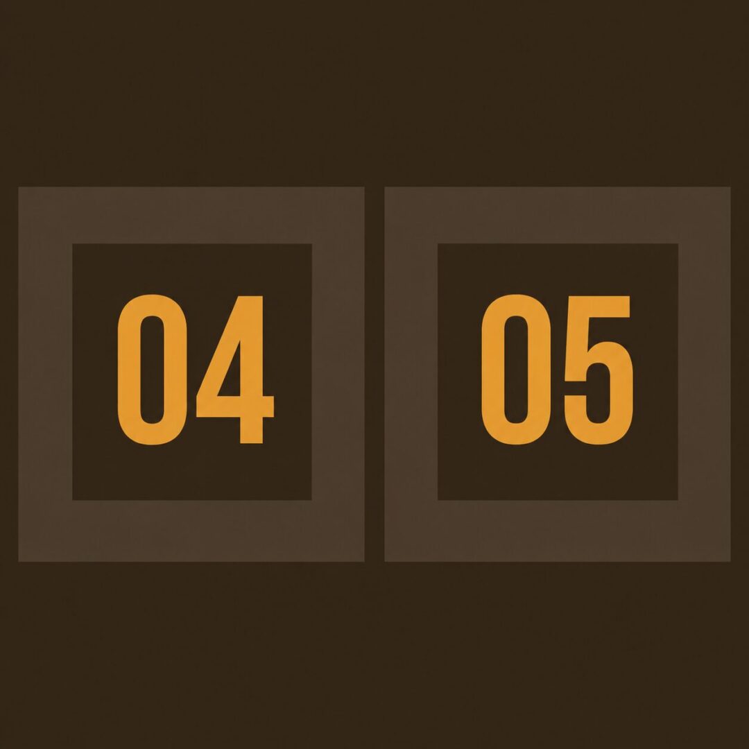 Orange numbers 04 and 05 on brown tiles